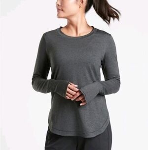 Athleta Charcoal Uptempo Stretchy Atleasure Long Sleeve Top running OutdoorSz XL